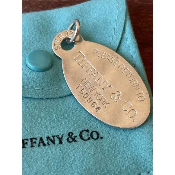 Tiffany & Co Please Return To Sterling Silver 925 Oval Tag Charm Pendant - Picture 2 of 8